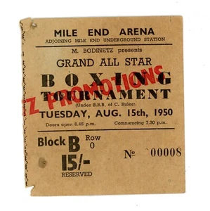 Boxing Ticket M Bodinetz Mile End Grand All Star Boxing Tournament Aug 15th 1950 - Picture 1 of 3
