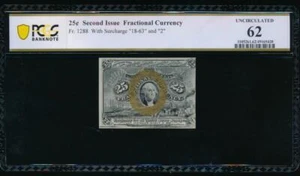 AC Fr 1288 $0.25 1863 fractional second issue PCGS 62 surcharge 18-63 and 2 - Picture 1 of 2