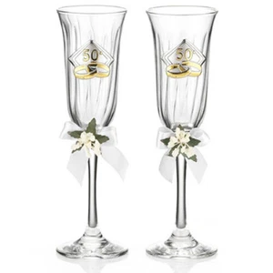 Flute Cristallo Argento Valenti Regalo Nozze D'Oro 50° Anniversario Matrimonio - Imagen 1 de 1