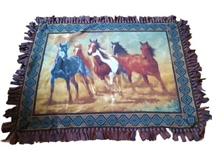 Tapestry Wild Galloping Horses Knit Throw Blanket - Picture 1 of 9