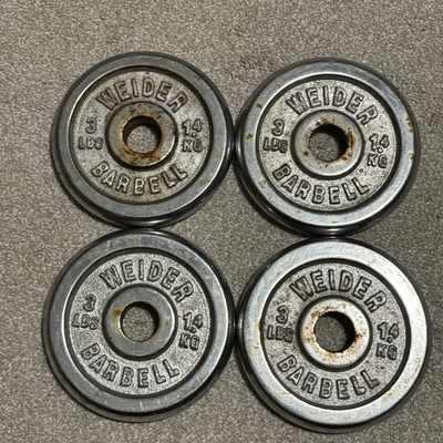 "Juego de 4 mancuernas Weider Barbell vintage de 3 libras cada una placas de peso estándar de 1""" Foto 1 de 4