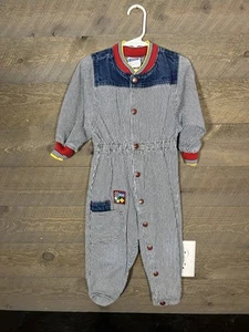 Vintage Little Levis Jumper Pinstriped Seersucker Denim 80s Toddler 3T - Picture 1 of 4
