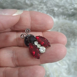 Insect Bug Brooch Pins Red, Black And White Rhinestones - Picture 1 of 2