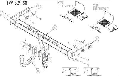 Barra de remolque automotriz Towtrust cuello de cisne para Volvo XC70 Estate 2007 a 2016 Foto 1 de 4
