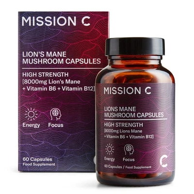 Mission C Lion’s Mane 8000mg + Vitamin B6 B12 – Premium Mushroom Supplement – UK
