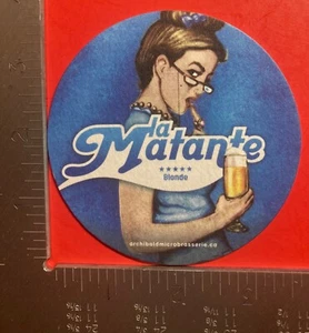 LA MATANTE Archibald MICRO BREWERY 4 INCH BEER COASTER CANADA HUBBA HUBBA - Picture 1 of 2