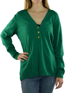 Suéter Henley Charter Club Damas Mujeres Cuello en V Manga Larga Verde Talla Grande 0X - Imagen 1 de 5