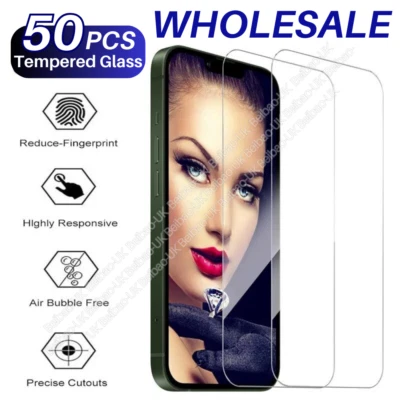 50X Lot Tempered Glass Screen Protector For iPhone 15 14 13 12 11 XR XS Max Xs 8 - Image 1 of 4