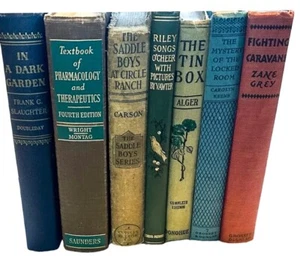 Antique Lot 7 Vintage Books Instant Library Staging Shelf Decor Prop Classics - Imagen 1 de 23