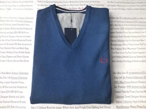 FRED PERRY Jumper K7210 Mens Classic V-Neck Tipped Sweater Size XS Knitwear R£90 - Picture 1 of 9