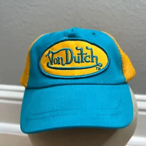 Von Dutch Kids Adjustable Blue Yellow Trucker Hat One Size NWOT Y2K - Picture 1 of 9