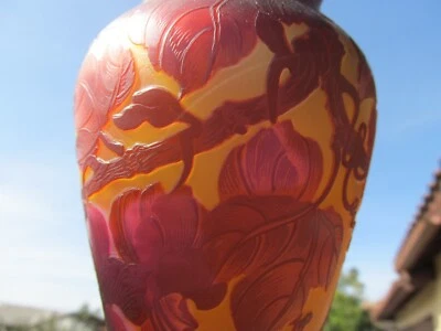 Contemporary French TIP Galle Cameo Glass Vase Flowers & Vines  design NICE - Image 1 of 4