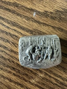 Vintage Silver Pill Box Denmark Tavern Scene Box - Picture 1 of 5