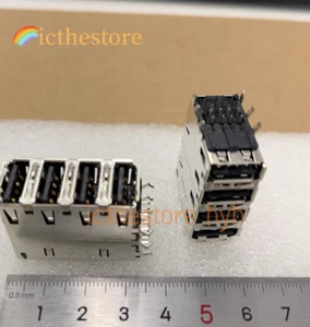 2PC UB11123-Q4 COMPUTER CONNECTOR TYPE-A 4 STACKED THRU-HOLE MOUNT SOCKETS - Afbeelding 1 van 5