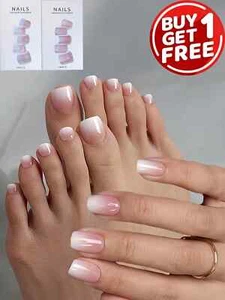 24pcs Hand and Foot French Nails Manicure Fake Tips Press On Full Cover Nails - Picture 1 of 6