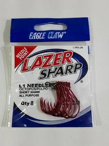 Eagle Claw Lazer Sharp  L1 Needlepoint Octopus  Size 2/0   L1RG-2/0 - Picture 1 of 2