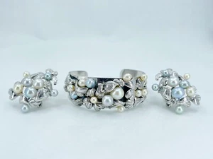 Juego de pendientes brazalete pulsera de perlas de agua salada Akoya japonés esterlina atornillada - Imagen 1 de 8