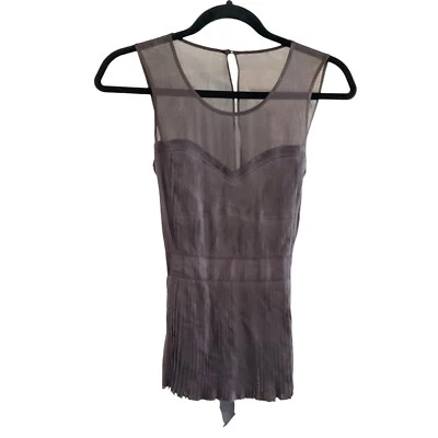 NWT BCBG MaxAzria Modal/Silk Contrast Top Women’s XS Gray Waist Tie Sleeveless - Image 1 of 4