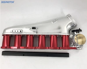 CNC RB25DET RB25 Intake Manifold Fuel Rail 90mm Throttle Body Set 6 Injector RED - Picture 1 of 8