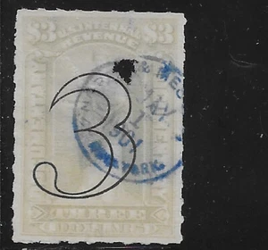 US Scott R186, $3.00 Internal Revenue Documentary, Surcharged Used, NG, VLH, VF - Picture 1 of 1