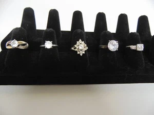 Silver and Rhinestone Rings ~ Set of 5 Designs ~ Ladies Sizes 6.5 - 7.5 appx EUC - Picture 1 of 8