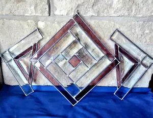 Stained Glass Window Hanging Art - 3 Piece Set - 9"x 9" Square, Two Triangles - Picture 1 of 6