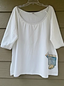 ml Matimil Women's Plus 3/4 Sleeve Ivory Cotton Stretch T- Shirt Tunic Top Sz 18 - Picture 1 of 12