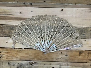Antique French Mother of Pearl Delicate Lace Handheld Folding Fan BROKEN - Picture 1 of 6