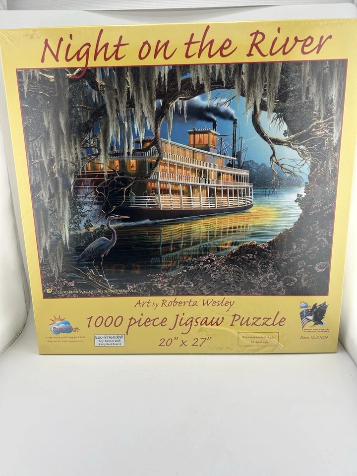 Jigsaw puzzle Nautical Boat Ship Night on the River 1000 piece NEW Made USA - Image 1 of 4