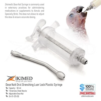 ZIKIMED Bird Dose Nut Luer Lock Drench 50cc Gun with Nozzle