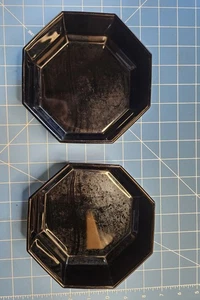 2 Octime Cereal Bowls Black Glass Octagonal Arcoroc France French Vintage - Picture 1 of 10