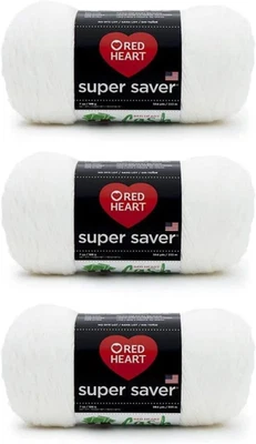Red Heart Super Saver 软白色纱线 - 3 件装 198G/7 盎司 - 丙烯酸 - 4 中号  — 第 1/4 张图片