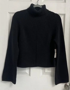 Maeve by Anthropologie Cropped Knit Turtleneck Long Bell Sleeves Med Black NWT - Picture 1 of 7