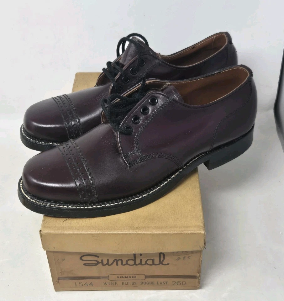 VTG 1950s NOS Sundial Kenmore Mens Dress Shoes Burgundy Pilgrim Soles. USA READ - Image 1 of 4