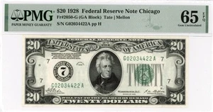 1928 $20 CHICAGO Federal Reserve Note, FR.2050-G, PMG 65 EPQ-Redeemable In Gold - Picture 1 of 2