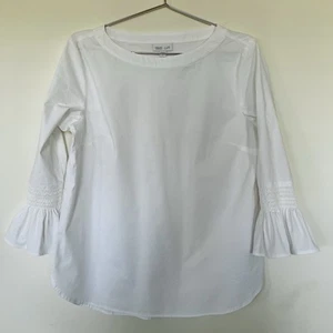 J. Jill Women’s White Popover Tunic Blouse Ruffled Bell Sleeves Sz Small S - Picture 1 of 6