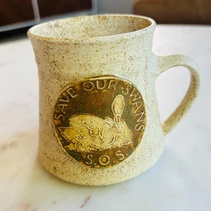 Clee Pottery Eton Windsor Save Our Swans SOS Speckled Art Pottery Mug - Picture 1 of 9
