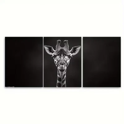 3pcs Monochrome Giraffe Minimalist Animal  Metal Print Ready to Hang Art - Image 1 of 4