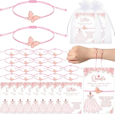 50 Juegos de Pulsera Deseos Mariposa Favores de Fiesta de Quinceañera para Invitados con Gracias Foto 1 de 4