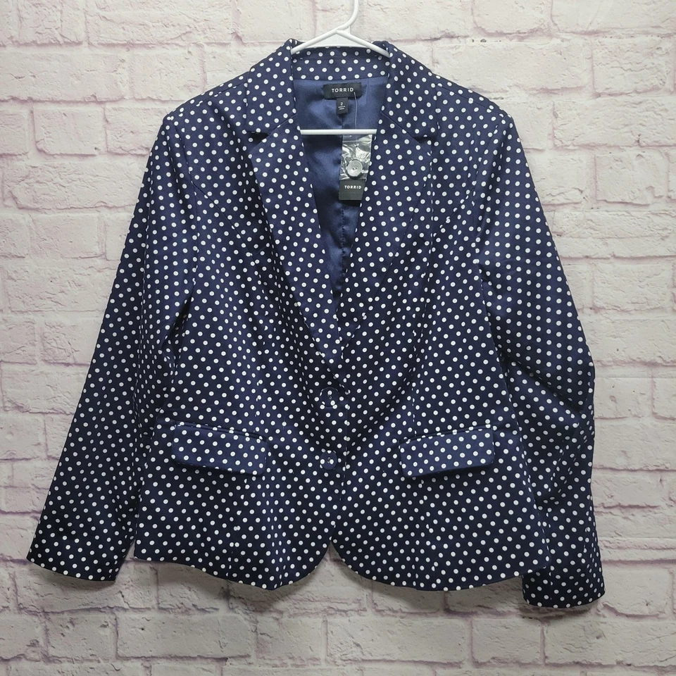 Novo *BLAW Blazer Feminino FLAW Tórrido Azul Marinho Branco Bolinhas 2X Escritório de Negócios Vestido - Imagem 1 de 4