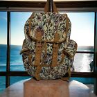 Mossimo Target Backpack Floral Carpet Bag.  Faux Brown Leather Trim Lots Of Snap