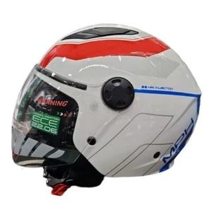 CASCO MPH MOTO SCOOTER DEMI JET STAR BIANCO ROSSO BLU LUCIDO VISIERA LUNGA - Imagen 1 de 3