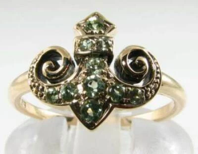 9K GOLD  PERIDOT FLUER DE LYS COCKTAIL RING FREE RESIZE - Image 1 of 4