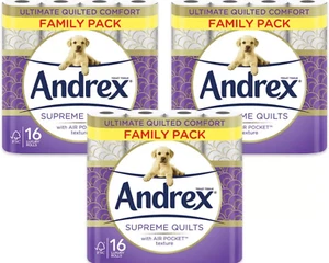 Andrex Supreme Quilts Quilted Toilet Paper 3ply, 3 x 16 Pack - Picture 1 of 1