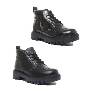 KICKERS Kizziie Hi Mujer Cordones Botín de Piel en Negro Charol Talla UK 3- 8 - Imagen 1 de 13