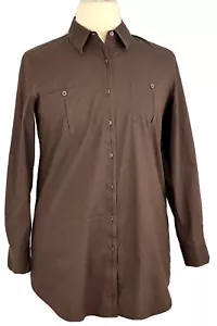 Chicos 2 Button Front Shirt Brown Long Sleeves Pockets Shirttail Hem Pockets - Picture 1 of 6