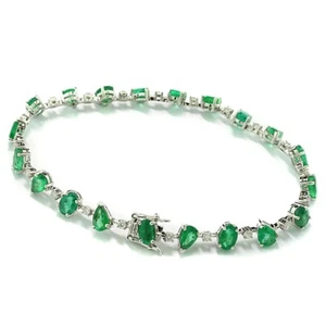 Pulsera De Piedra Preciosa Esmeraldas Diamantes 7,85 Quilates Oro Blanco 750 - Imagen 1 de 3