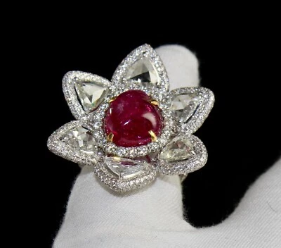Certified Natural Burma Ruby Diamond 10.00 Ct 18k Gold Cocktail Ring For Women - Image 1 of 4