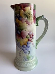 Antique B & C Limoges France Porcelain Hand Painted Grapes Pitcher/Vase 13,5”H - Picture 1 of 12