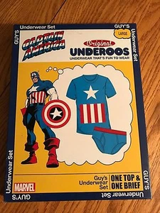 NEW NIB MEN'S GUY'S CAPTAIN AMERICA UNDEROOS UNDERWEAR BRIEF&T-SHIRT SET MARVEL - Picture 1 of 6
